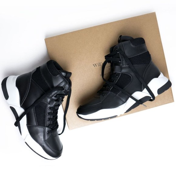 Will's Vegan leather Sneaker Black high top 'Chicago' style LIKE NEW 7.5 Euro 38 - Picture 1 of 8